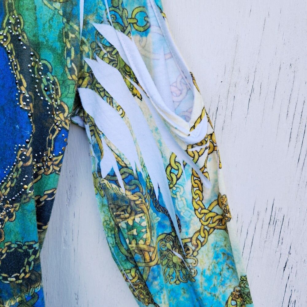 Cache Y2k Xs Blue Chain Pattern Cold Shoulder Fai… - image 3